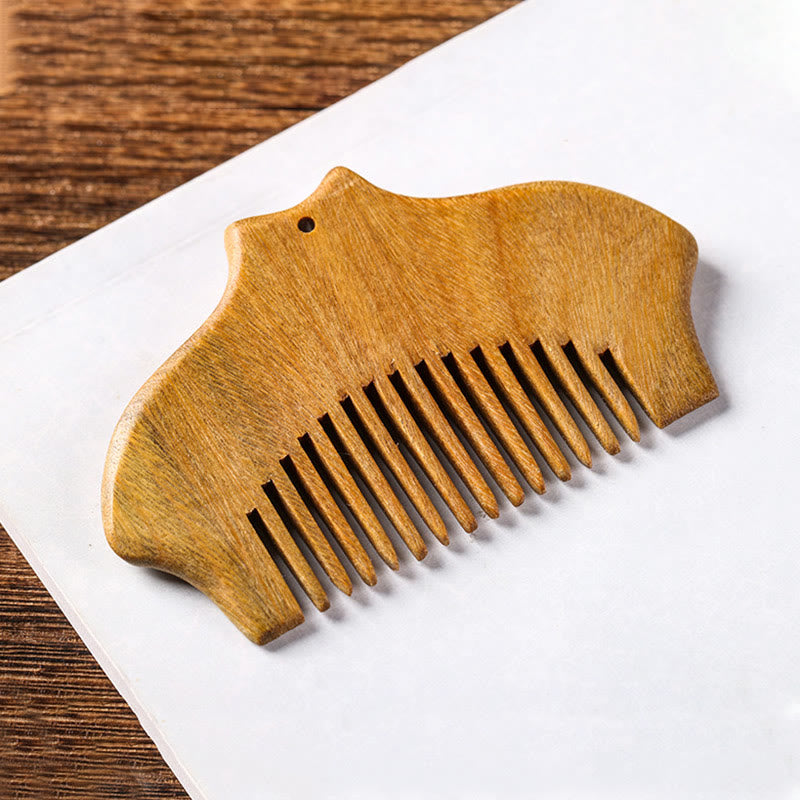 Pettine lenitivo inciso con motivo floreale in legno di sandalo verde Buddha Stones