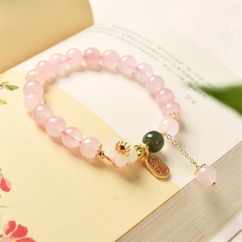 Braccialetto Buddha Stones Natural Pink Crystal Jade Flower Warm Love