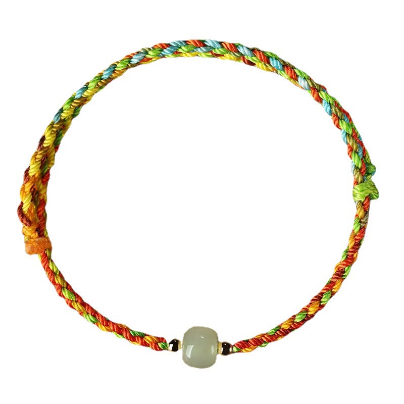 Braccialetto di abbondanza di perline di giada con corda colorata Buddha Stones Luck