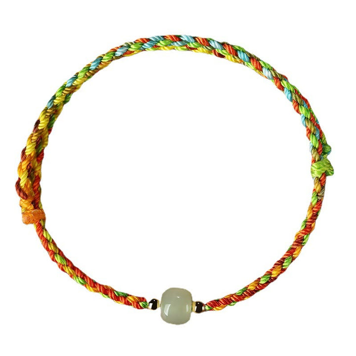 Braccialetto di abbondanza di perline di giada con corda colorata Buddha Stones Luck