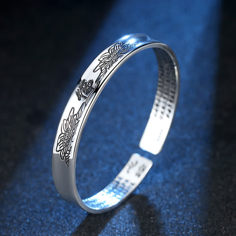 Braccialetto rigido in rame con polsino in stile Sutra del cuore, Mantra Lotus Peace