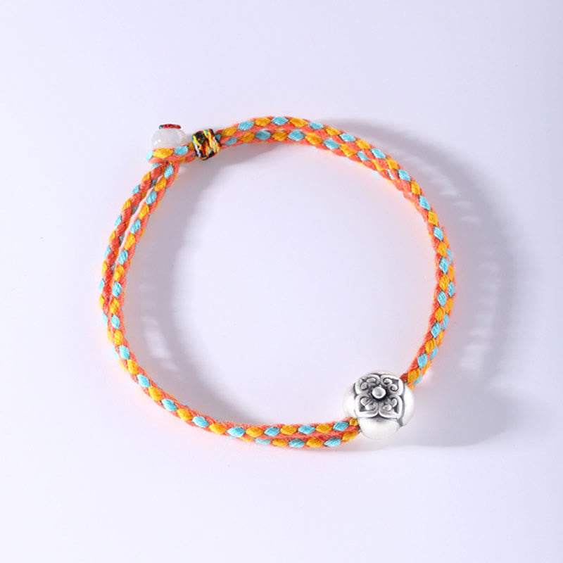 Bracciale intrecciato multicolore Buddha Stones in argento sterling 999 Persimmon Luck