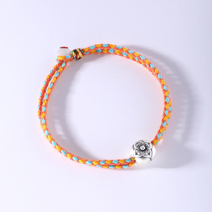 Bracciale intrecciato multicolore Buddha Stones in argento sterling 999 Persimmon Luck