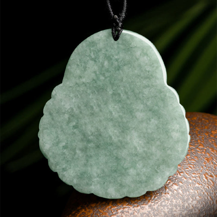 Buddha Stones Buddha che ride Collana con ciondolo in giada naturale con moneta di rame e abbondanza