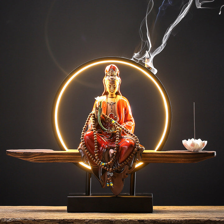 Buddha Stones Buddha Avalokitesvara Ceramica Loto Rilassamento Bruciatore di Incenso Decorazione