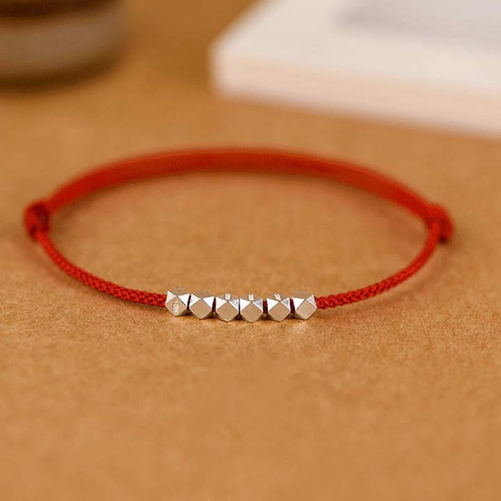 Braccialetto alla caviglia con treccia in corda rossa in argento sterling 925 Buddha Stones