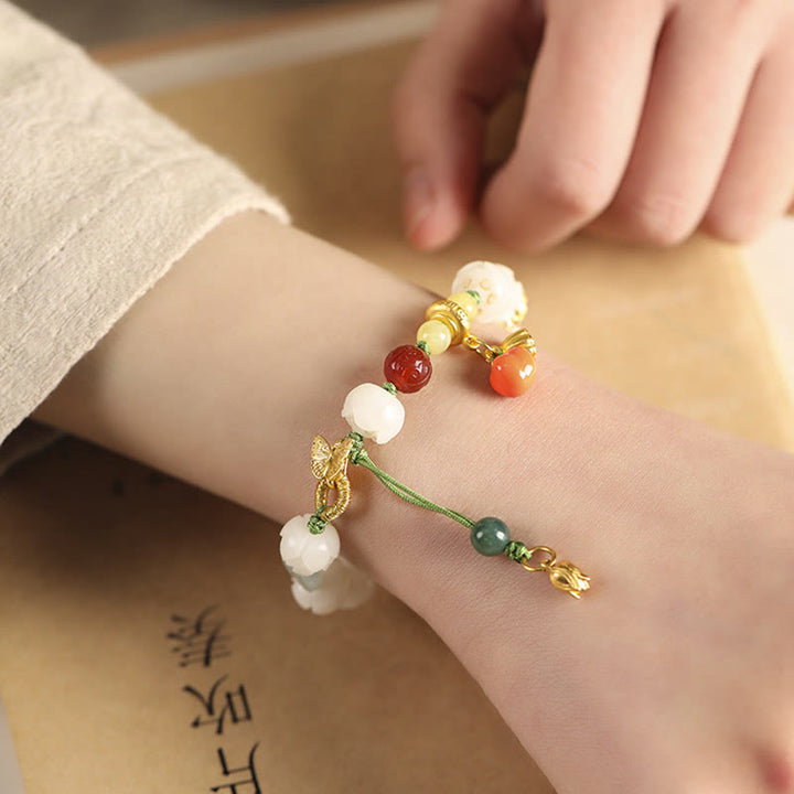 Buddha Stones Braccialetto di armonia della pace con perline di zucca di loto di semi di Bodhi naturali