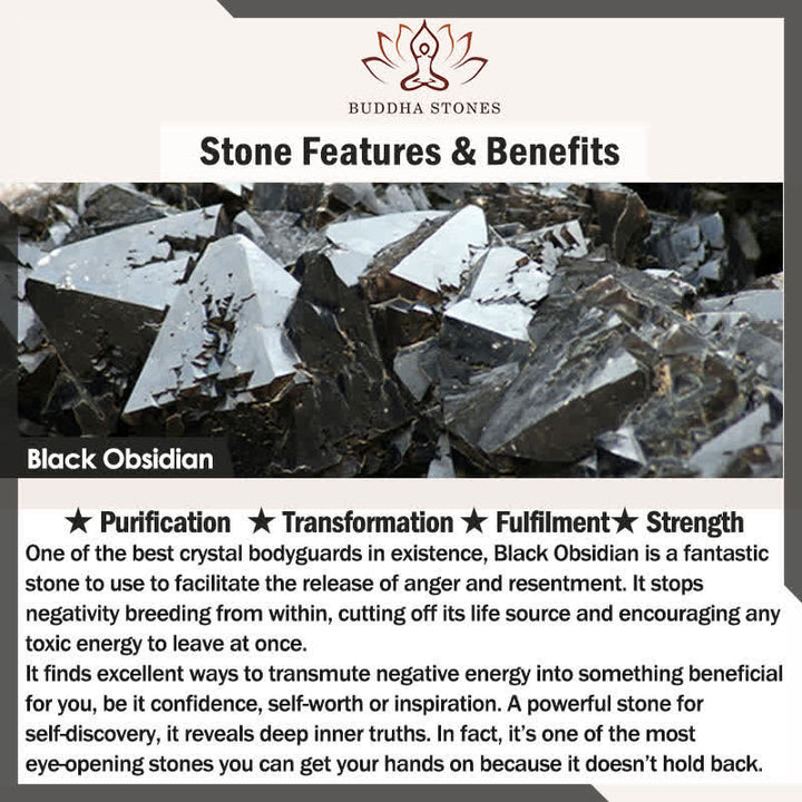Collana con ciondolo di purificazione del Sutra del cuore in ossidiana nera naturale Buddha Stones