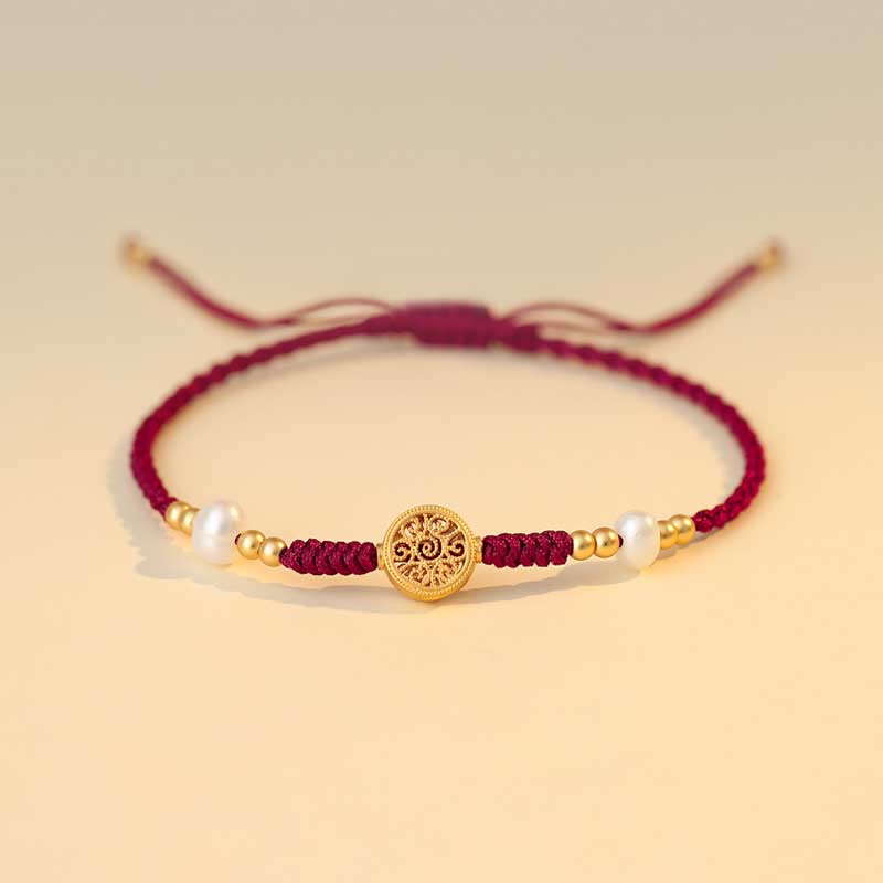 Braccialetto intrecciato con monete di rame, albero della fortuna, forza e Buddha Stones