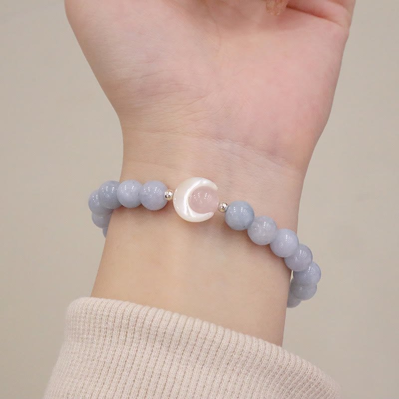 Braccialetto di Buddha Stones in argento sterling 925 con ametista naturale, acquamarina, cristallo rosa, occhio di gatto, guarigione, luna crescente