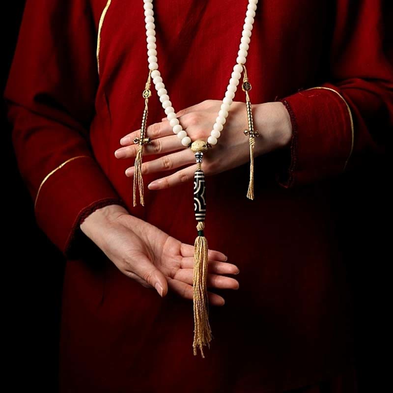 Buddha Stones Tibet 108 perle Mala Bodhi Seme Bagua Vajra Dzi Perline Bracciale Ricchezza Agata Grigia