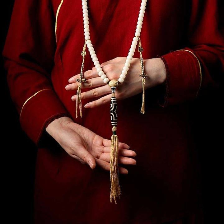Buddha Stones Tibet 108 perle Mala Bodhi Seme Bagua Vajra Dzi Perline Bracciale Ricchezza Agata Grigia