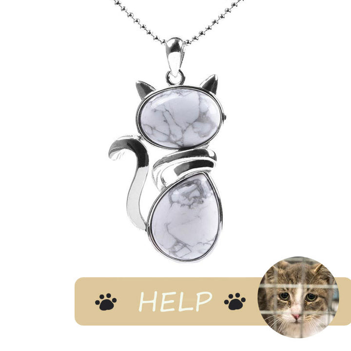 "Save A Cat" Collana con ciondolo amante dei gatti con motivo a gatto carino e protezione in cristallo naturale