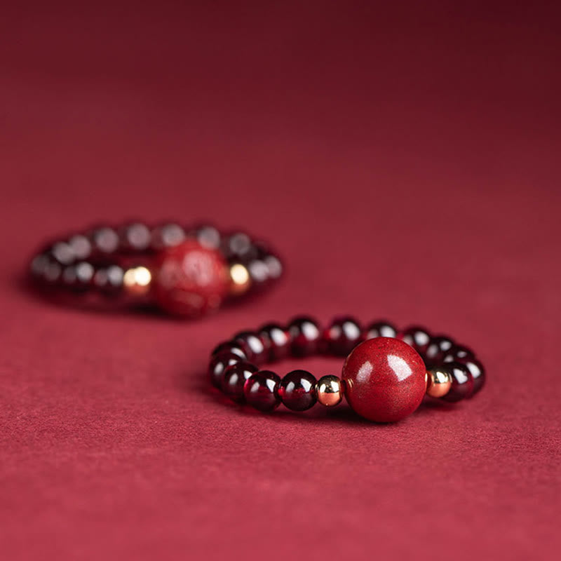 Buddha Stones Granato Cinabro Perlina Fortunata PiXiu Om Mani Padme Hum Anello di Protezione Rosa