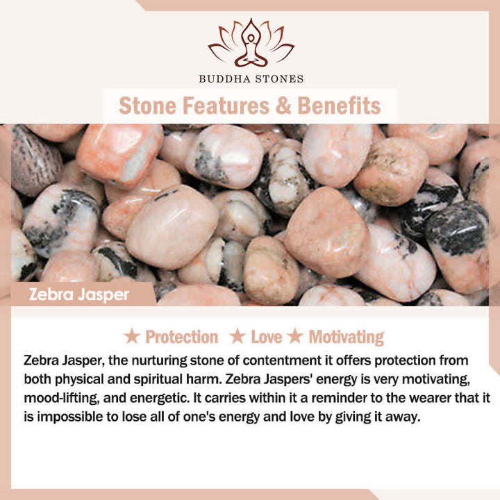 Buddha Stones 108 Mala Beads Sodalite Zebra Jasper Cristallo Lotus Strength Bracciale