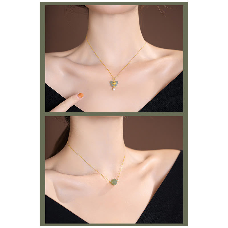 Collana con ciondolo a forma di farfalla Buddha che ride in giada ciano naturale Hetian Jade in argento sterling 925 - image 35