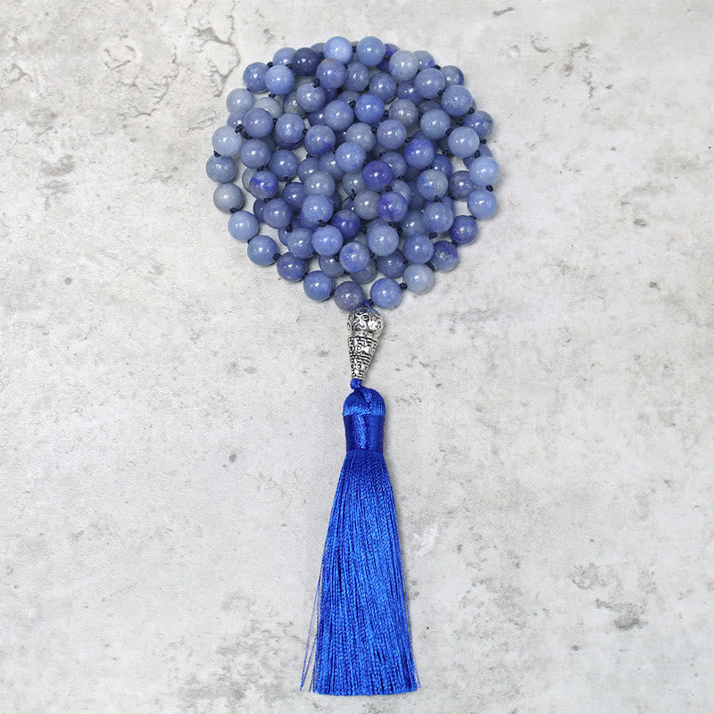 Buddha Stones Collana con 108 perle di avventurina blu, perline di preghiera e meditazione yoga - image 3