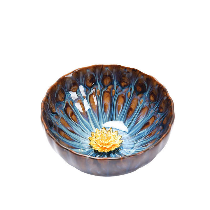 Buddha Stones Lotus Pavone Drago Fenice Koi Pesce Tazza da tè in ceramica Tazze da tè intarsiate 120ml
