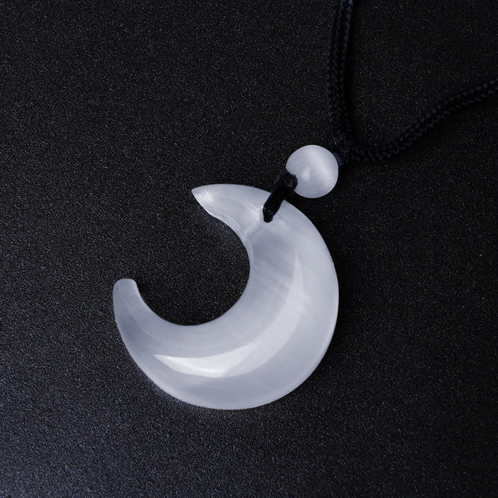 Buddha Stones Argento Naturale Lucentezza Ossidiana Selenite Cristallo Mezzaluna Yin Yang Coppia Protezione Collana Pendente - image 13