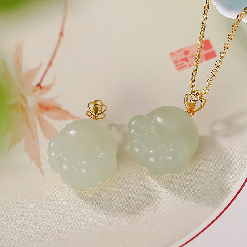 Collana con ciondolo portafortuna a forma di zampa di gatto carino in argento sterling 925 con giada bianca Hetian - Giada bianca di Hetian (Protezione ♥ Felicità) - image 1