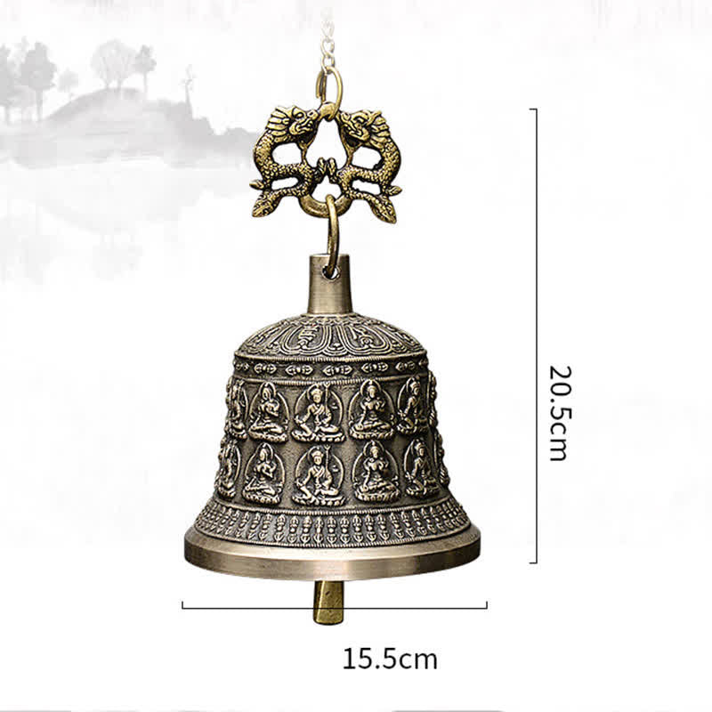 Campanello a vento con drago e Buddha inciso tibetano, decorazione da appendere alla parete in rame - image 12