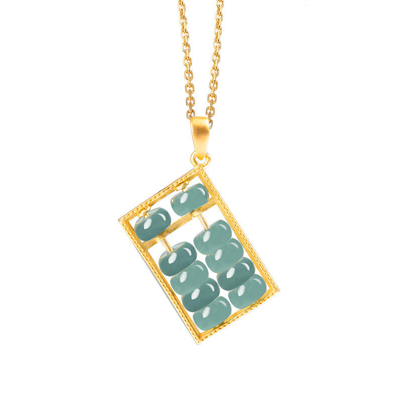 Collana con ciondolo Buddha Stones in argento sterling 925 con motivo abaco in giada naturale e motivo abbondanza