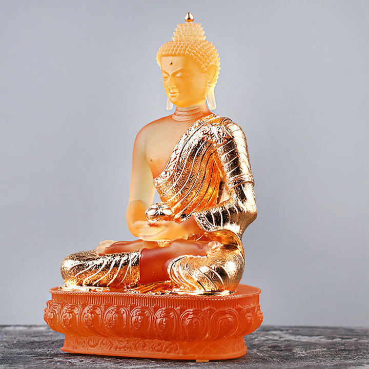 Buddha Stones Statuetta fatta a mano del Buddha Liuli Pezzo d'arte Statua della serenità Decorazione dell'offerta domestica
