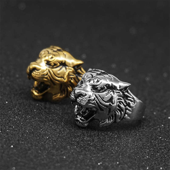 Anello da motociclista punk rock con testa di tigre in titanio e acciaio da uomo