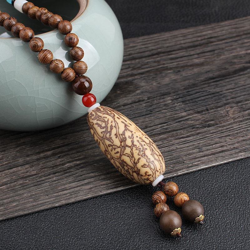 Buddha Stones Tibetano Legno Wenge Bodhi Seme Agata Equilibrio Pace Collana Pendente