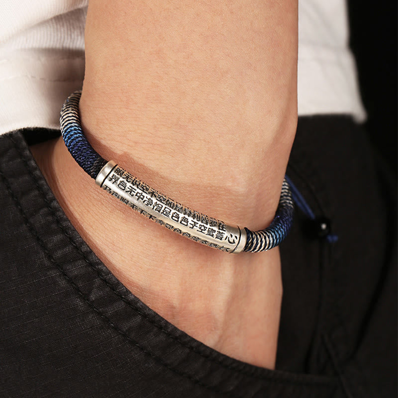 Braccialetto intrecciato fatto a mano con Buddha Stones in argento sterling 999 e cuore Sutra Calma - image 8