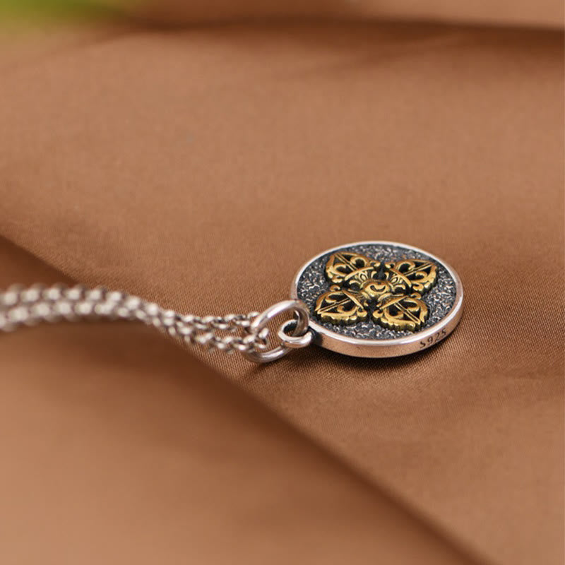 Collana con ciondolo a Buddha Stones in argento sterling 925 con doppio Dorje Vajra e benedizione