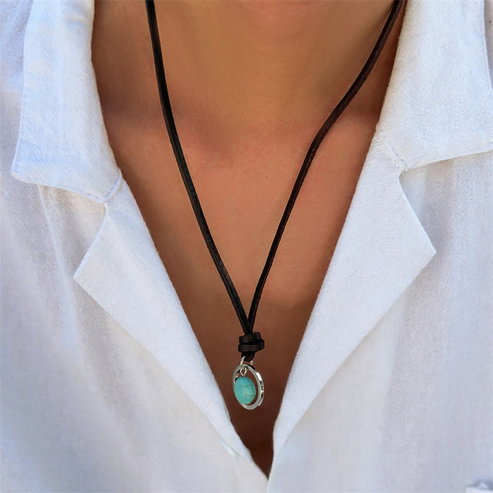Collana con ciondolo in pietra turchese rotonda con pietre Buddha Stones e forza di protezione - image 8