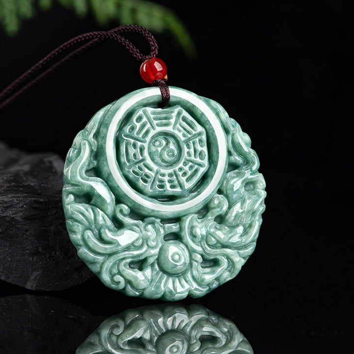 Collana con ciondolo in corda con equilibrio di Yin e Yang, drago e pietre Buddha Stones