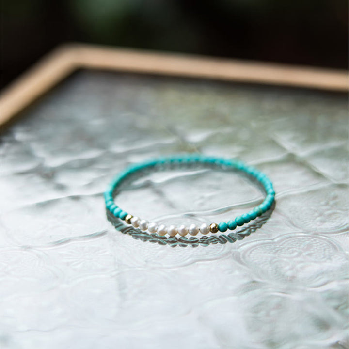 Braccialetto di perline di perle turchesi naturali in argento sterling 925 Buddha Stones
