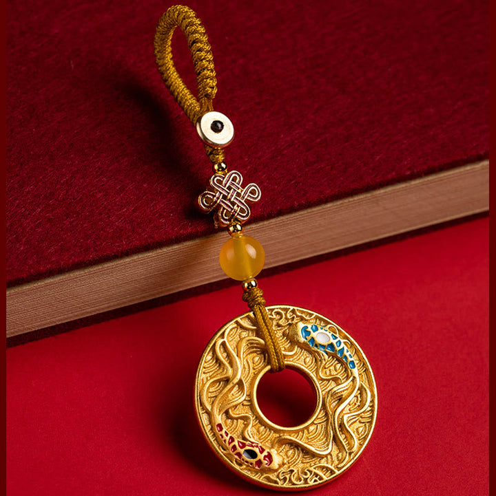 Portachiavi Buddha Stones Double Koi Fish Peace Buckle Wealth Luck