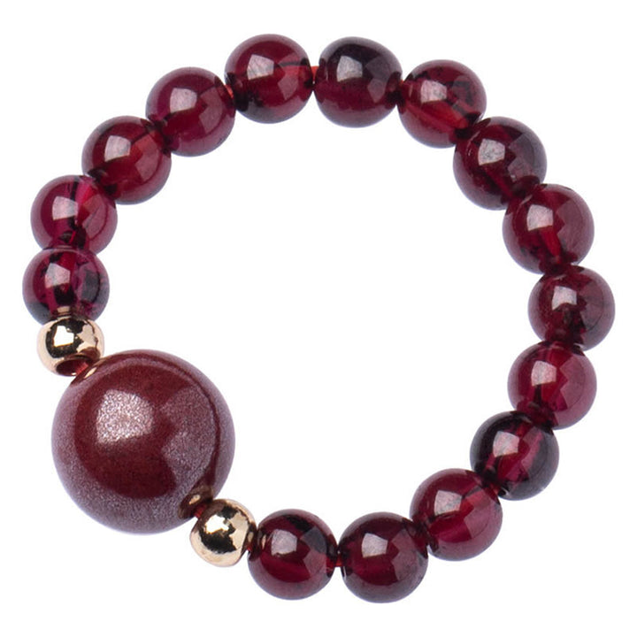 Buddha Stones Granato Cinabro Perlina Fortunata PiXiu Om Mani Padme Hum Anello di Protezione Rosa