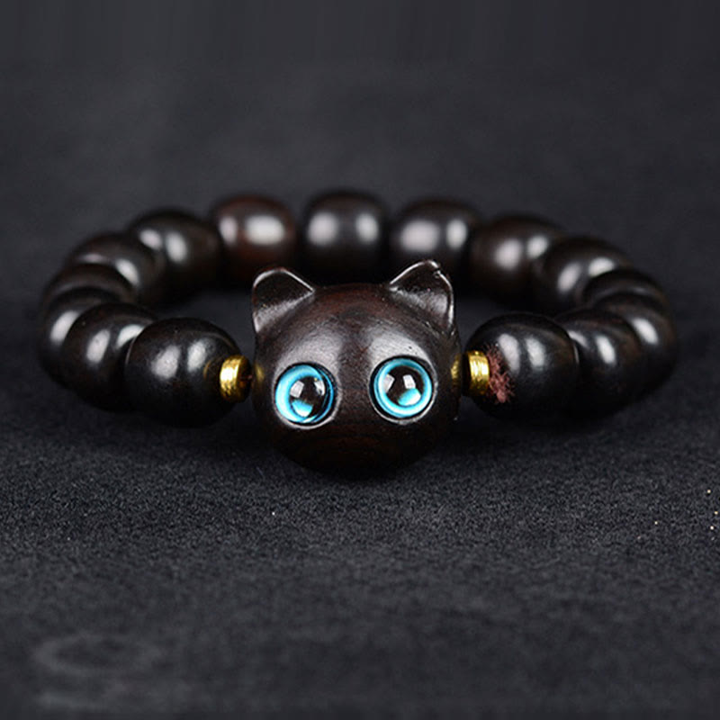 Braccialetto di equilibrio con gatto adorabile , Buddha Stones, legno di ebano, sandalo verde, sandalo rosso - image 2