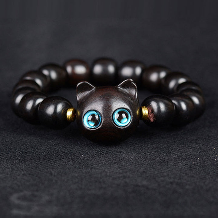 Braccialetto di equilibrio con gatto adorabile , Buddha Stones, legno di ebano, sandalo verde, sandalo rosso - image 2
