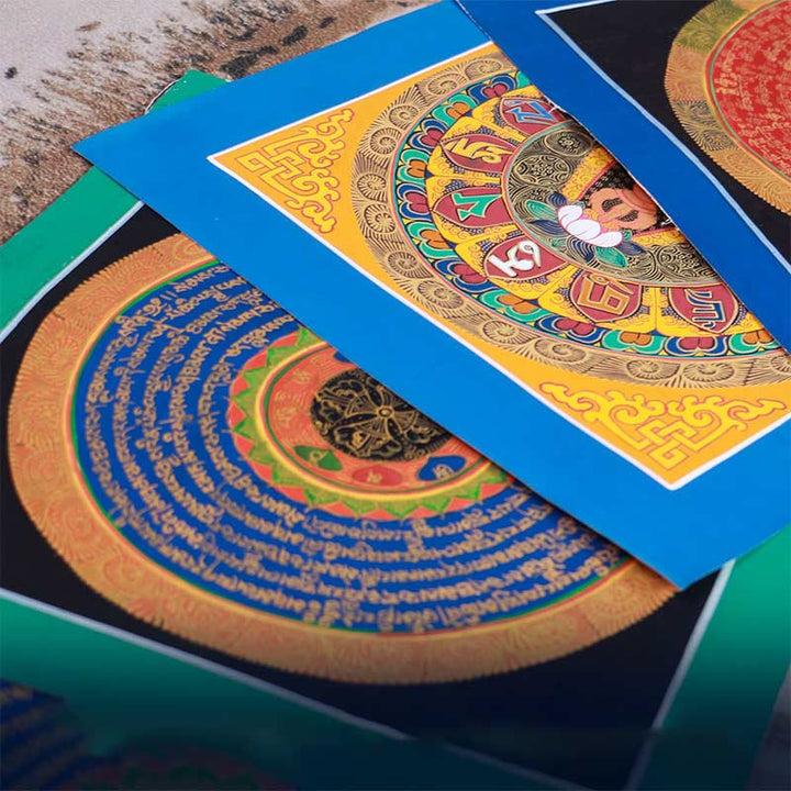 Dipinto Thangka tibetano fatto a mano, benedizione Thangka, scatola cieca, motivo a colori casuali