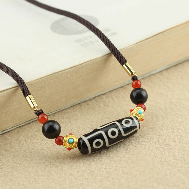 Buddha Stones Tibetano Nove Occhi Dzi Bead Protezione Benedizioni Collana Pendente