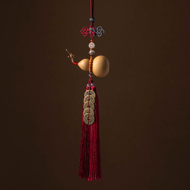 Buddha Stones Monete Feng Shui Zucca Nodo cinese Monete fortunate Cinque imperatori Denaro Ricchezza Nappe Decorazione - Rosso scuro - image 9