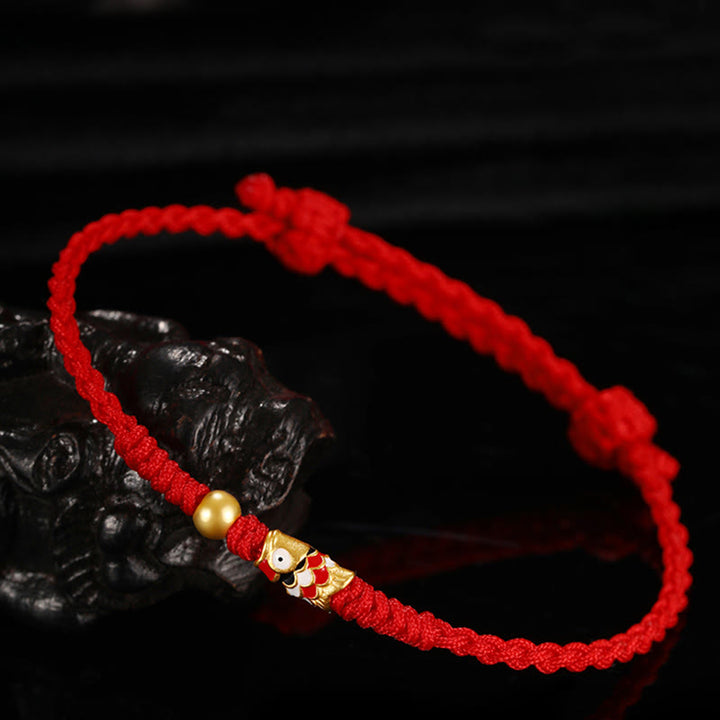 Braccialetto intrecciato a mano Buddha Stones 999 Gold Luck Koi Fish