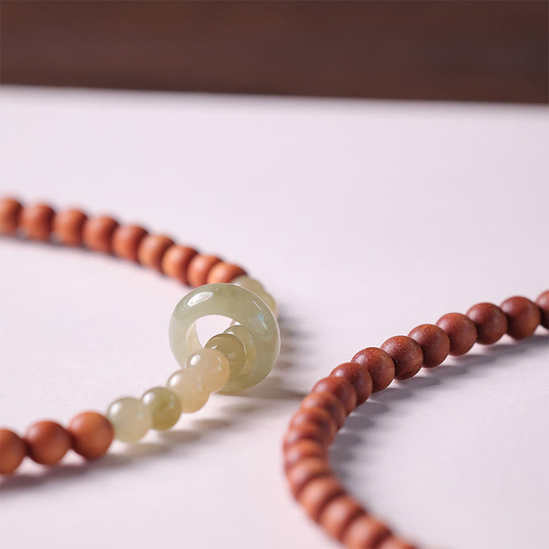 Braccialetto di protezione a doppio giro in giada Hetian e sandalo Buddha Stones