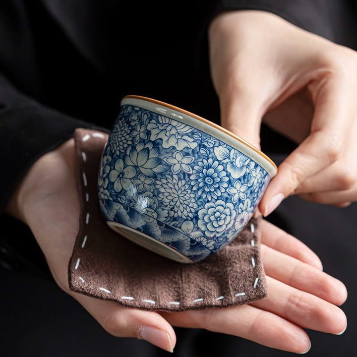 Buddha Stones, loto blu, fiore di pesco, crisantemo, design, tazza da tè in ceramica, tazze da tè Kung Fu