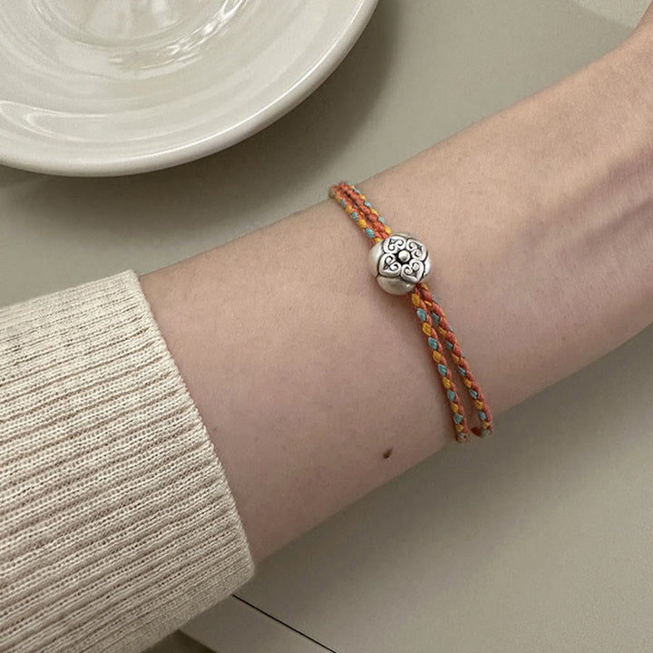 Bracciale intrecciato multicolore Buddha Stones in argento sterling 999 Persimmon Luck