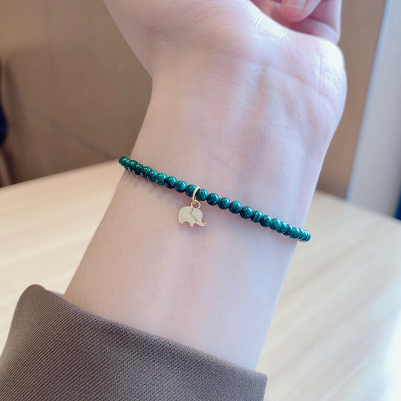 Braccialetto con ciondolo anti-ansia in malachite naturale con elefante Buddha Stones