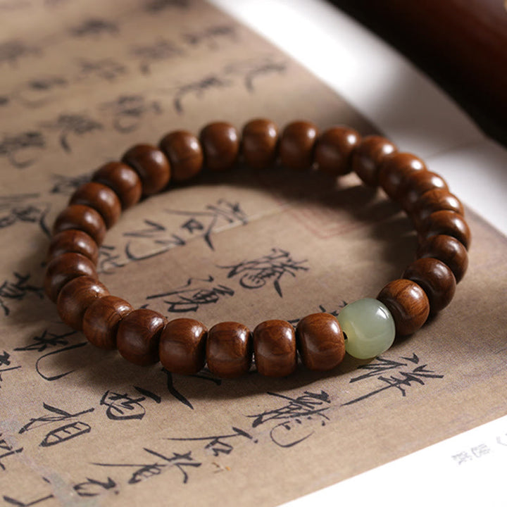 Bracciale Buddha Stones Natural Abelia Biflora Wood Hetian Jade Bamboo Bead che allontana gli spiriti maligni