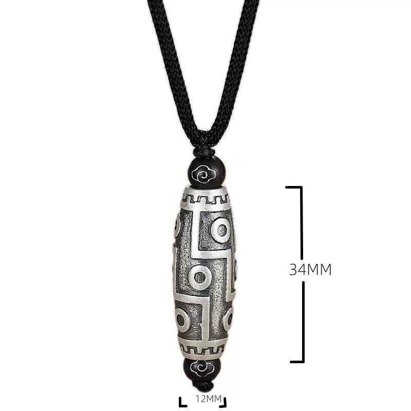 Buddha Stones Tibet Perline Dzi a nove occhi Modello Rame Nuvole di buon auspicio Collana con ciondolo di ricchezza