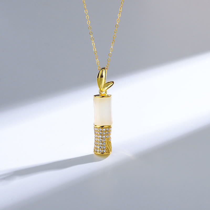Collana con ciondolo in argento sterling 925 Buddha Stones, giada bianca Hetian e bambù, felicità