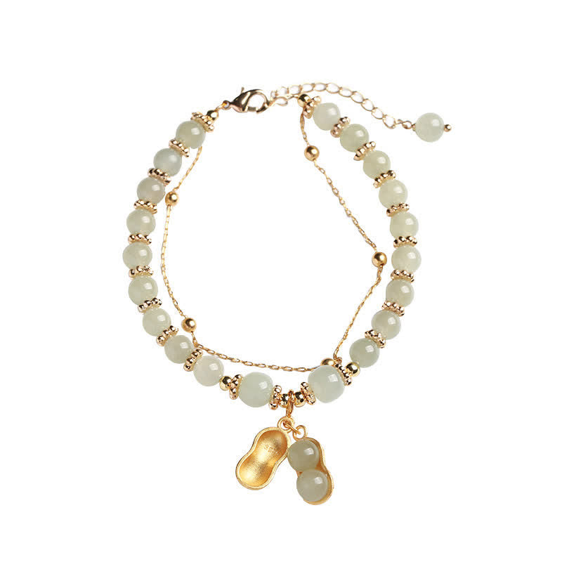 Braccialetto con ciondolo a forma di arachide Good Things Happen in argento sterling 925, giada naturale di Hetian